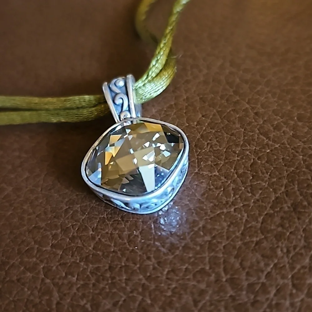 BRIGHTON Venus Rising Swarovski Crystal Pendant Olive Silk Cord Necklace - Picture 4 of 7